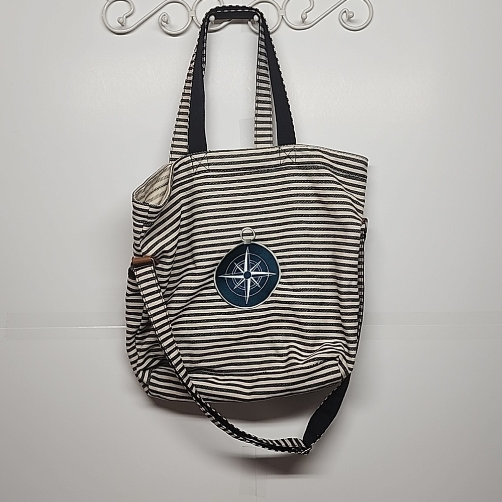 Thirsty-one Retro Metro large striped tote bag 4 straps. Trendy,  boho, unisex.